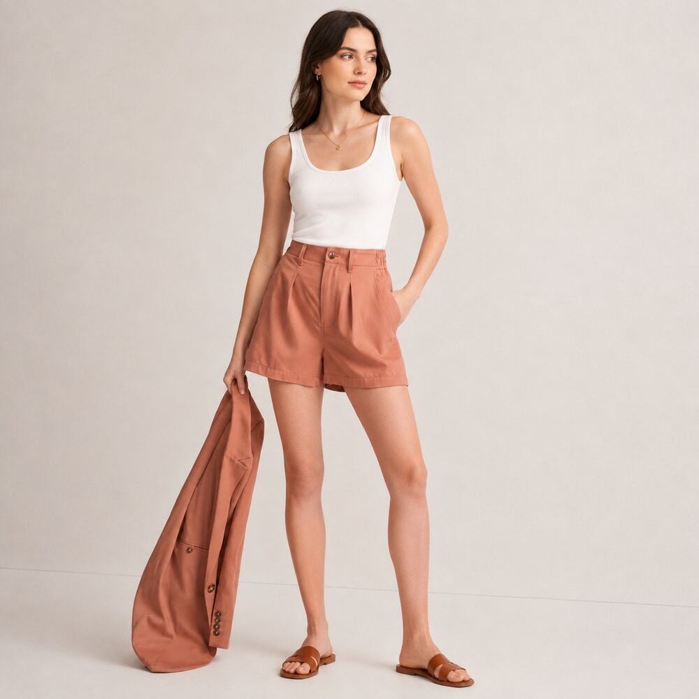 Madewell Neale Drapeweave Dried Rose High Rise Pleated Linen Blend Shorts Size 6